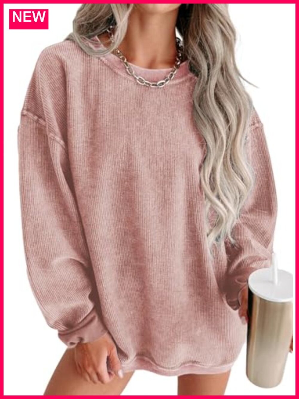 Oversized Crewneck Sweatshirt Long Sleeve Pullover Ribbed Casual Top